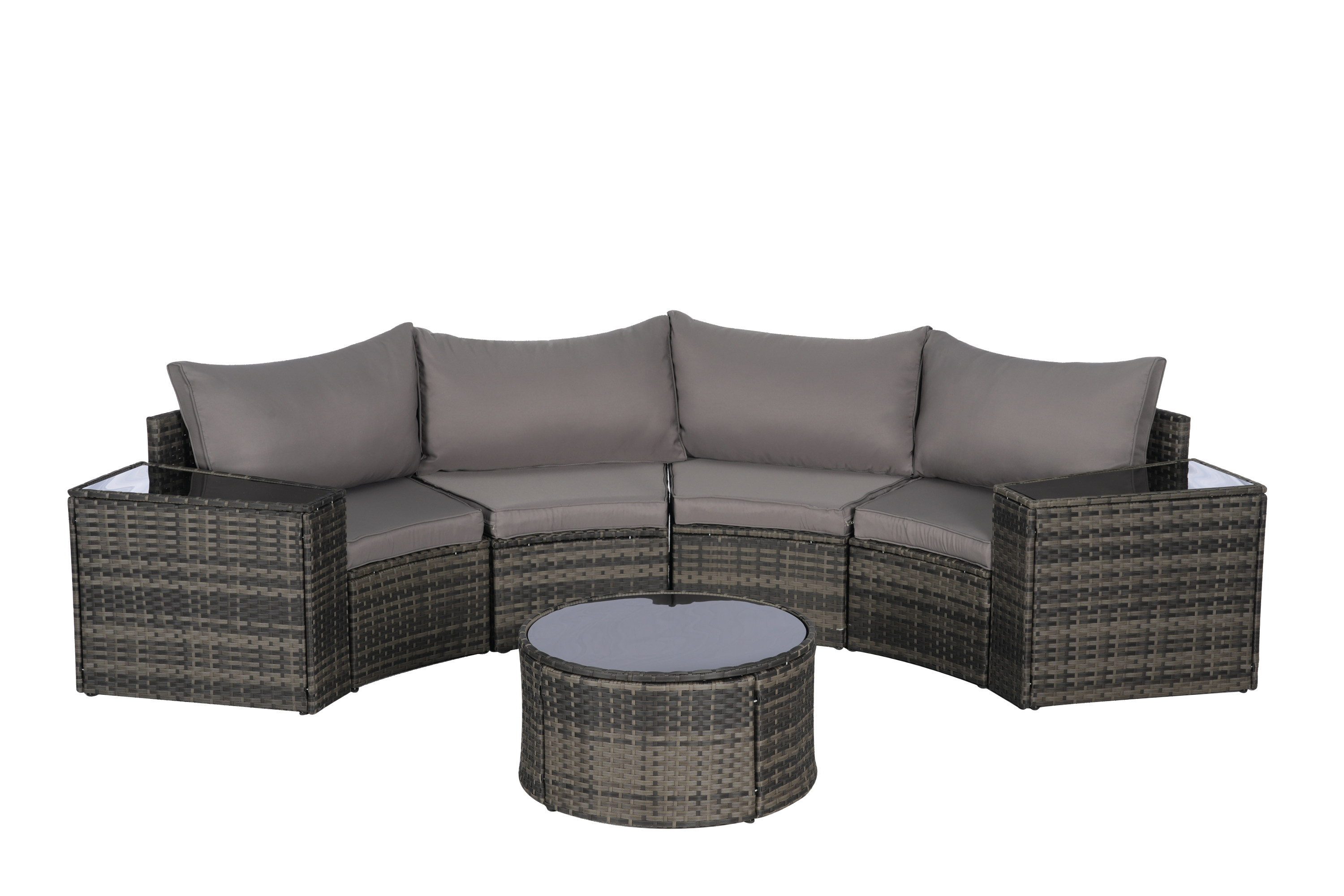 Outdoor Sectional Set PE Rattan Steel Light Gray Half Moon 7 Piece 380 LB