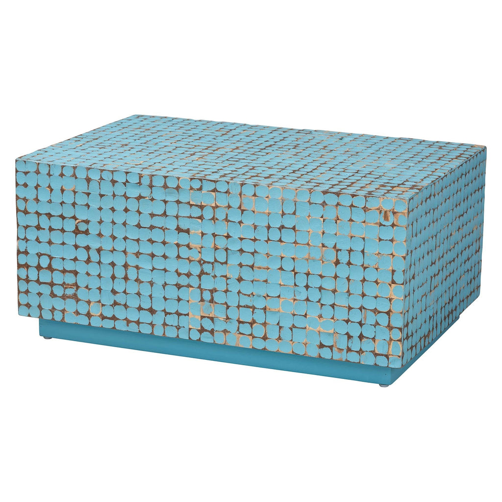 Bohemian Blue Coconut Shell and Acacia Wood Coffee Table