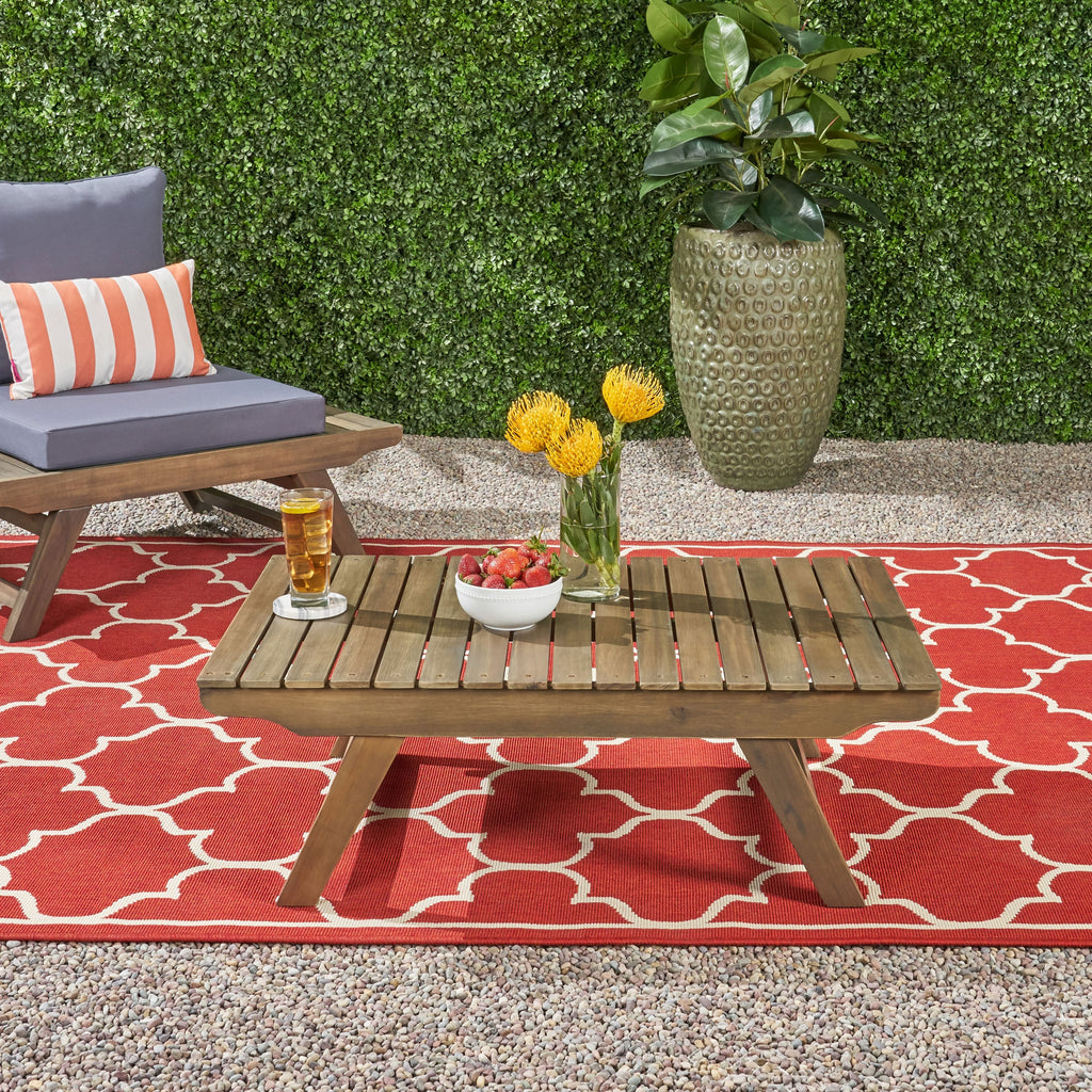 Outdoor Coffee Table Acacia Wood Gray Open Slat Design 37x24x12.5 In