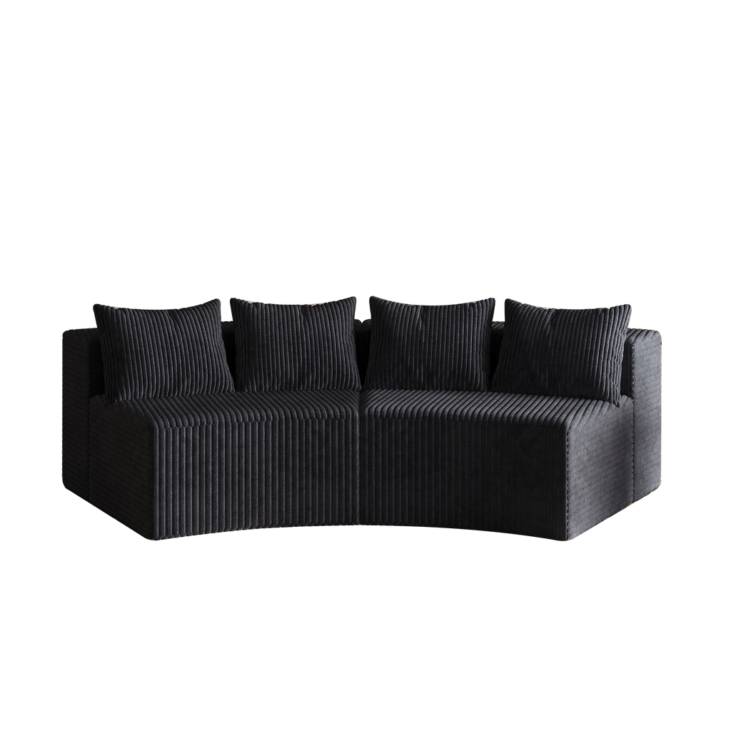 Sectional Sofa Curved Corduroy Black 2 Seat Modular No Assembly