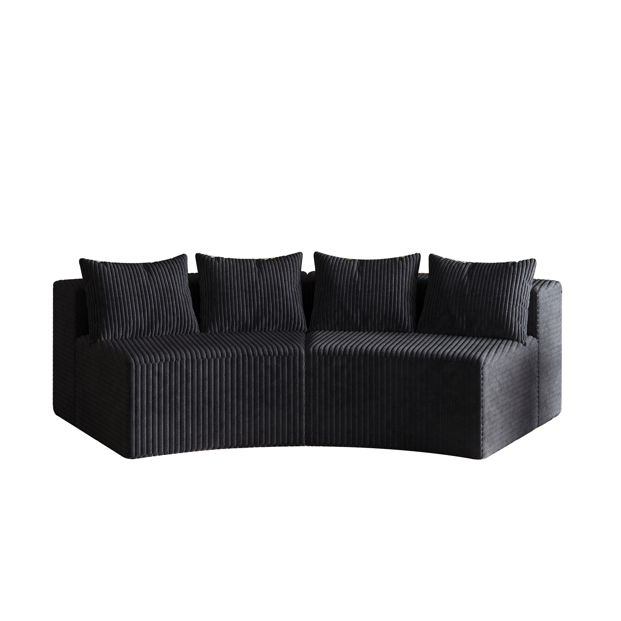 Sectional Sofa Curved Corduroy Black 2 Seat Modular No Assembly