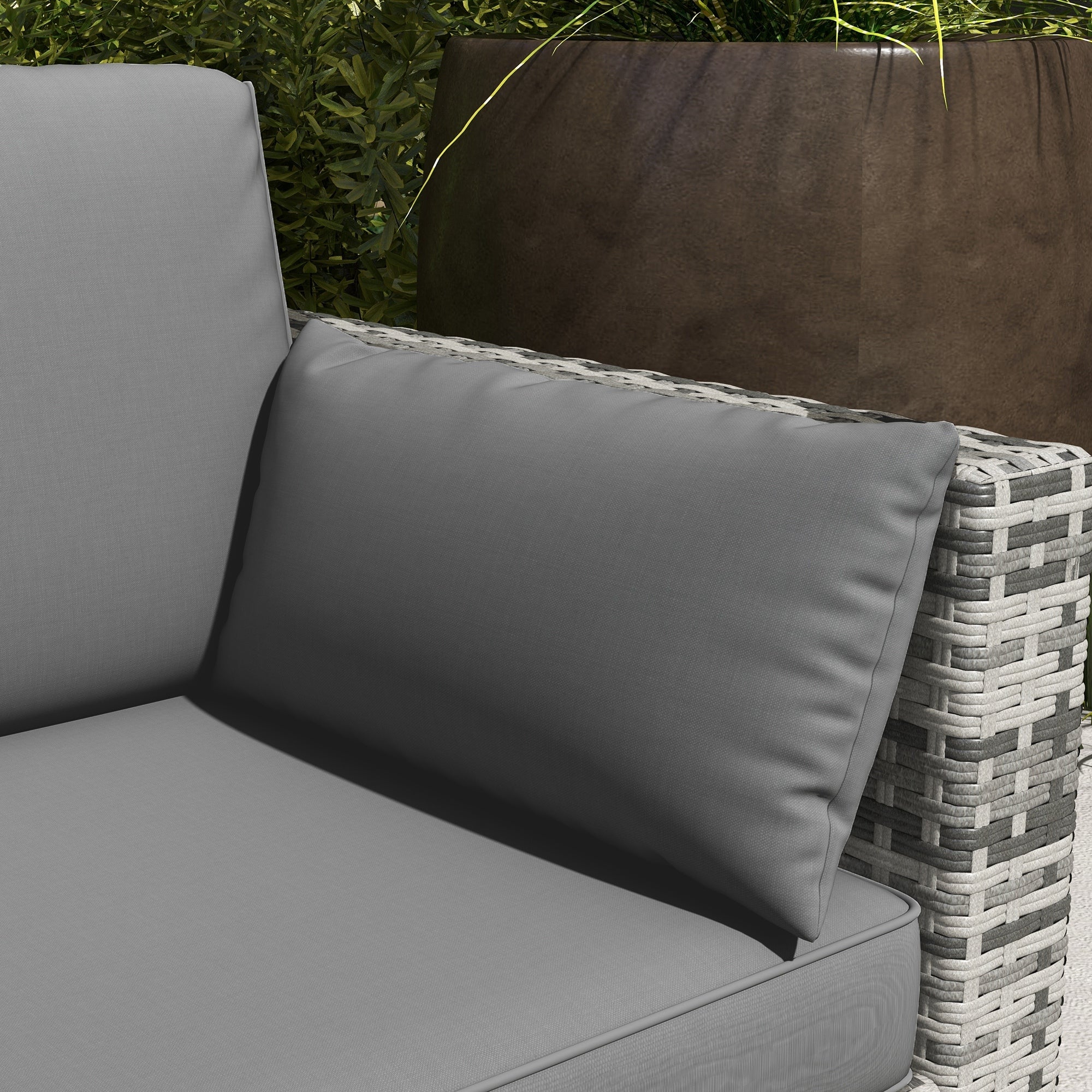 Outdoor Sofa Set PE Rattan Gray 3 Seat Steel Frame 792 lb Capacity