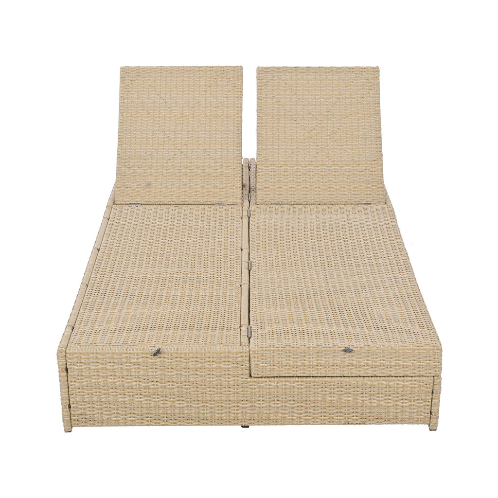 Outdoor Double Sunbed, Wicker Rattan Patio Reclining Chairs with Adjustable