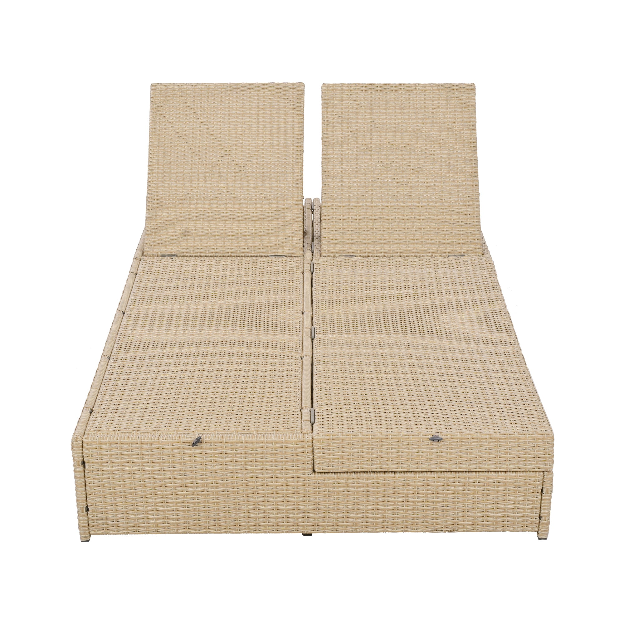 Outdoor Double Sunbed, Wicker Rattan Patio Reclining Chairs with Adjustable