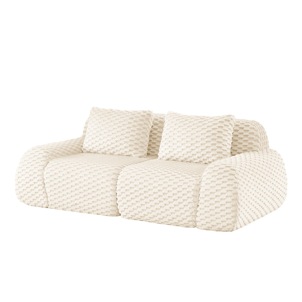 Sectional Sofa Modular Flannelette Cream Deep Seat 2 Seat No Assembly