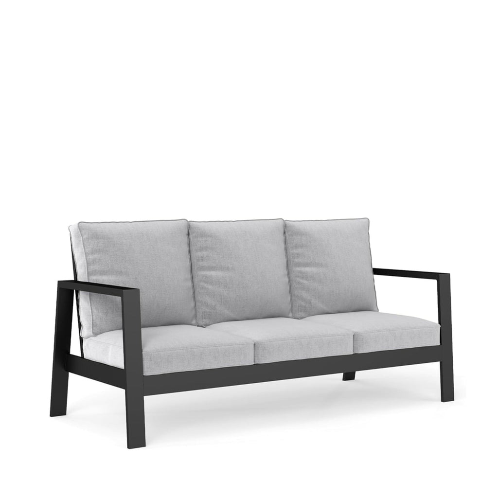Outdoor Sofa Aluminum Black Light Gray Cushions 3 Seat 75in