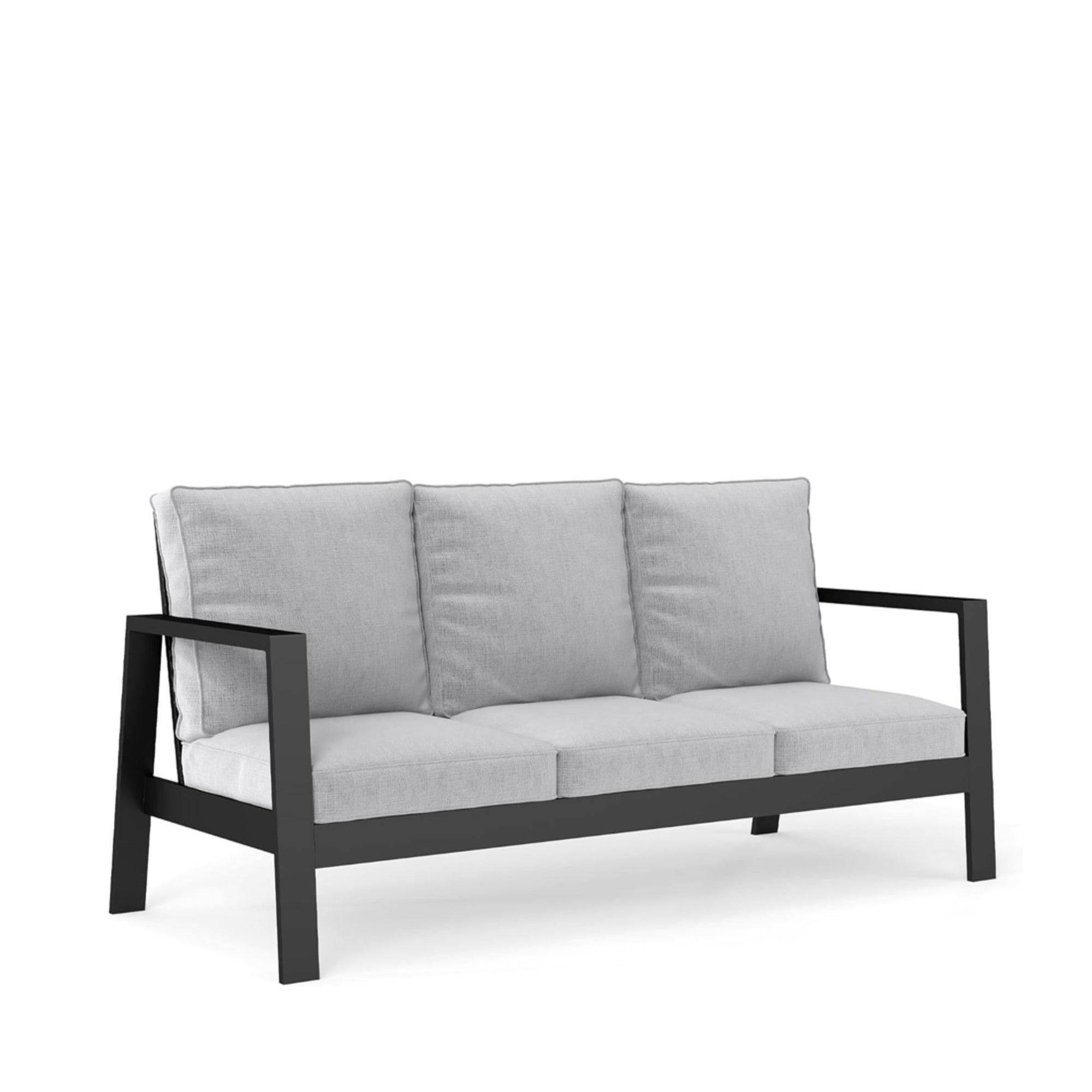 Outdoor Sofa Aluminum Black Light Gray Cushions 3 Seat 75in
