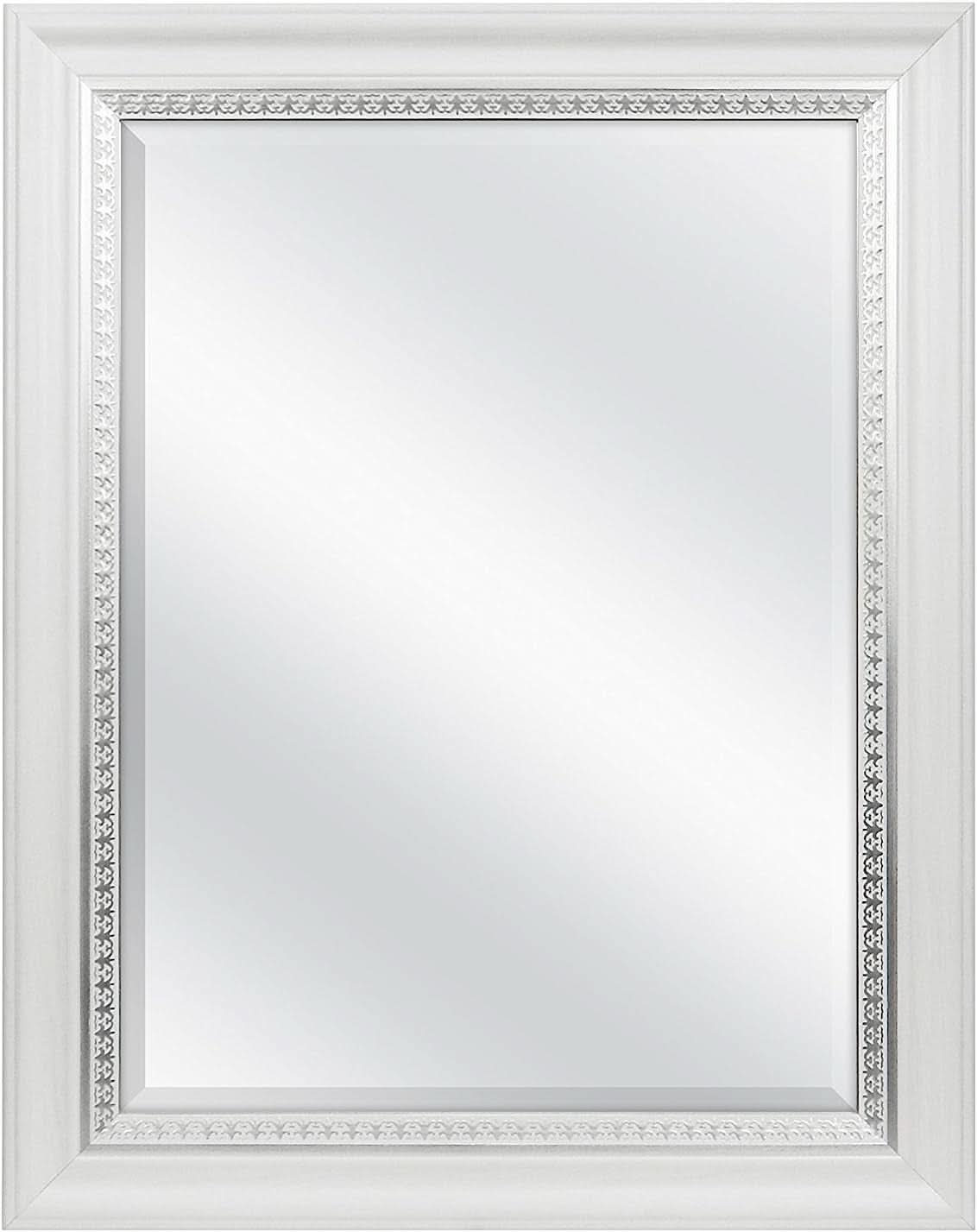23x29 White Woodgrain Wall Mirror With Beveled Edge