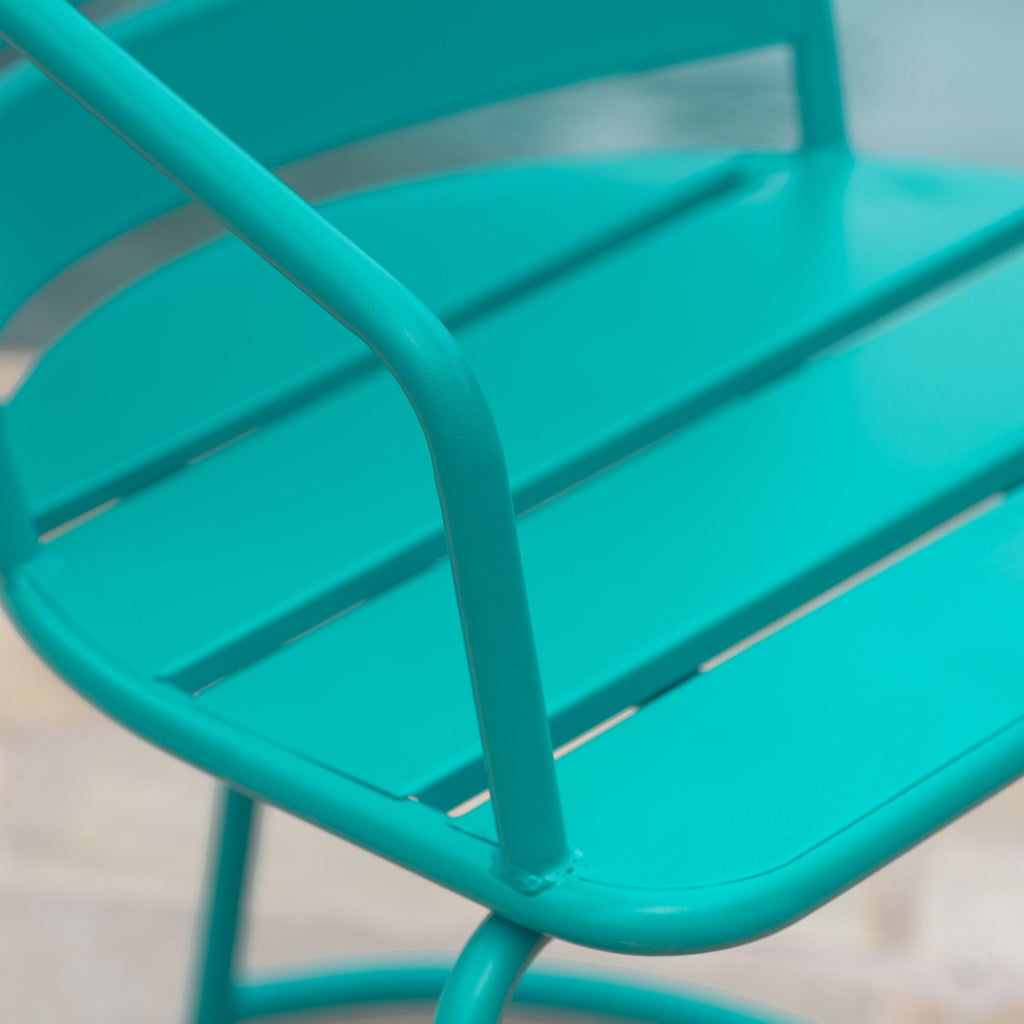 Outdoor Bistro Set Iron Teal 3 Piece Oval Table 2 Chairs Matte Finish