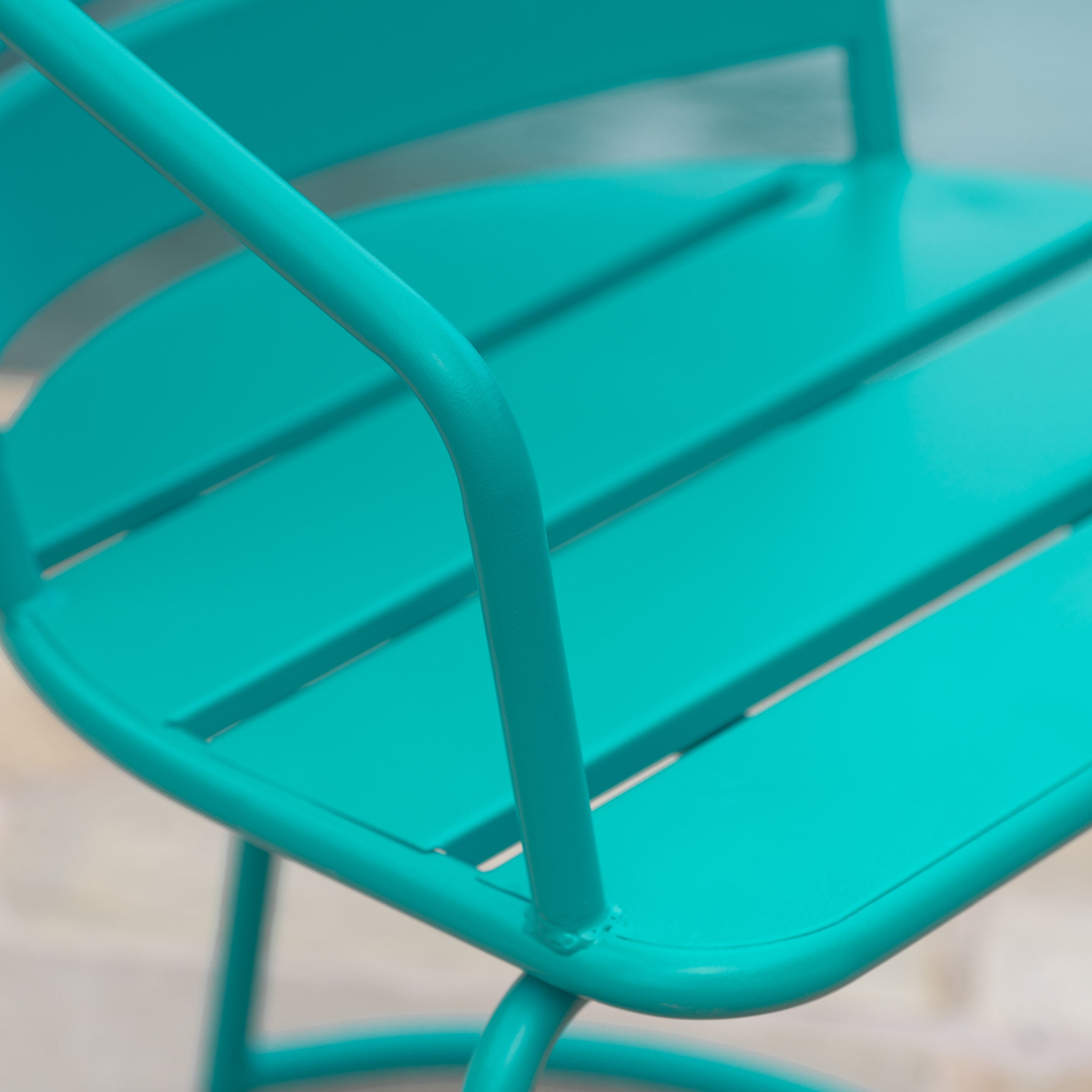 Outdoor Bistro Set Iron Teal 3 Piece Oval Table 2 Chairs Matte Finish
