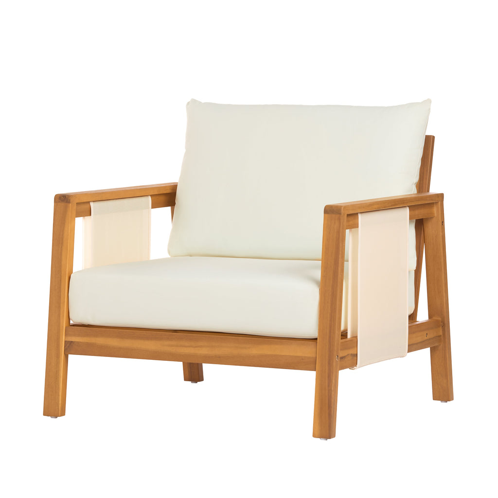 Outdoor Sofa Set Acacia Wood Textilene Teak Beige 4 Piece Seats 4