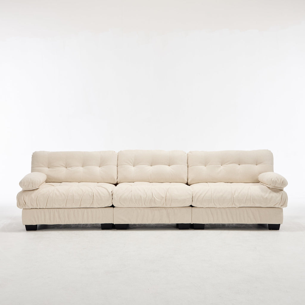 Sectional Sofa Cloud Modular Flannelette Beige 3 Seat 123 In 5 Pillows