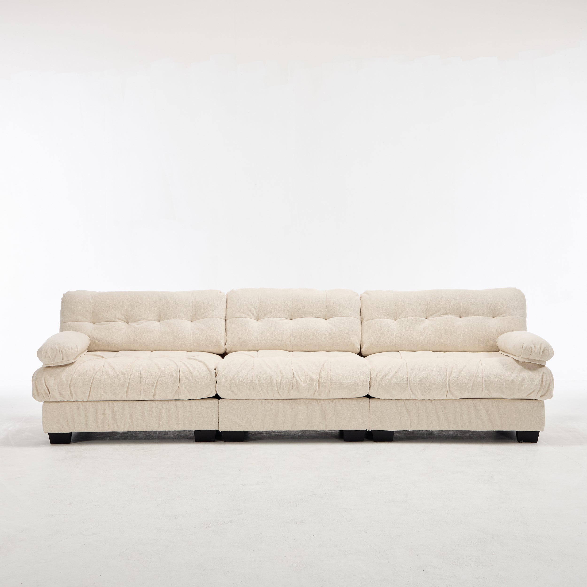 Sectional Sofa Cloud Modular Flannelette Beige 3 Seat 123 In 5 Pillows