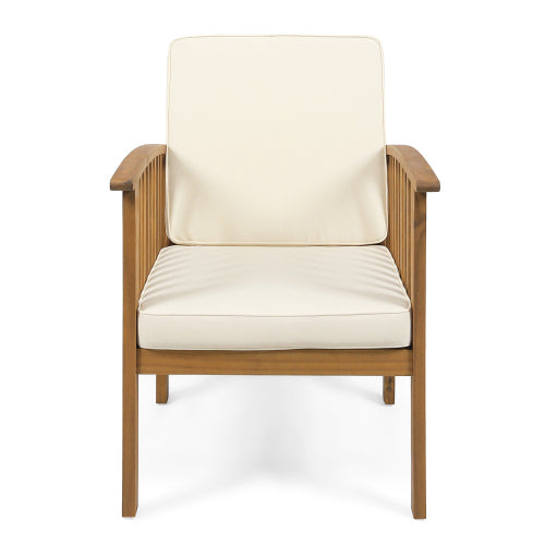 Outdoor Conversation Set Acacia Wood Cream Cushion 3 Piece Foldable