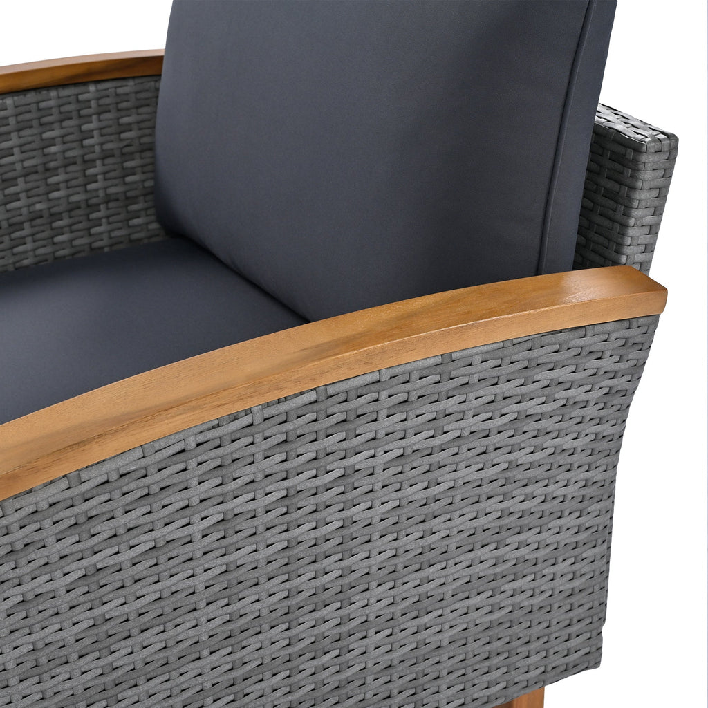 Outdoor Sectional Set PE Rattan Acacia Wood Gray 9 Piece 250 LB