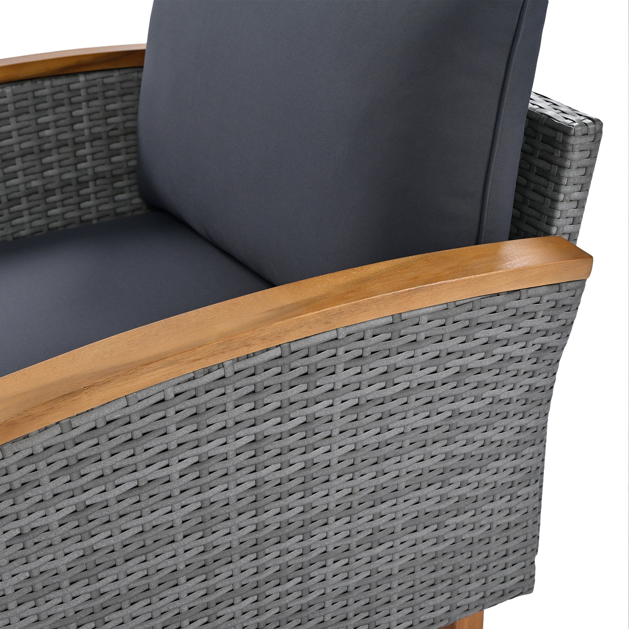 Outdoor Sectional Set PE Rattan Acacia Wood Gray 9 Piece 250 LB