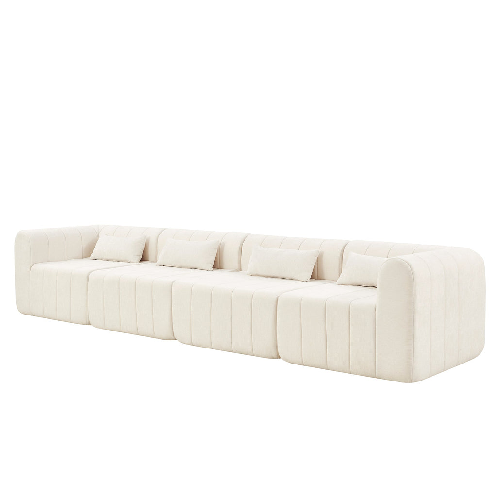 Sectional Sofa Modular Polyester Beige 4 Seat 145 In No Assembly