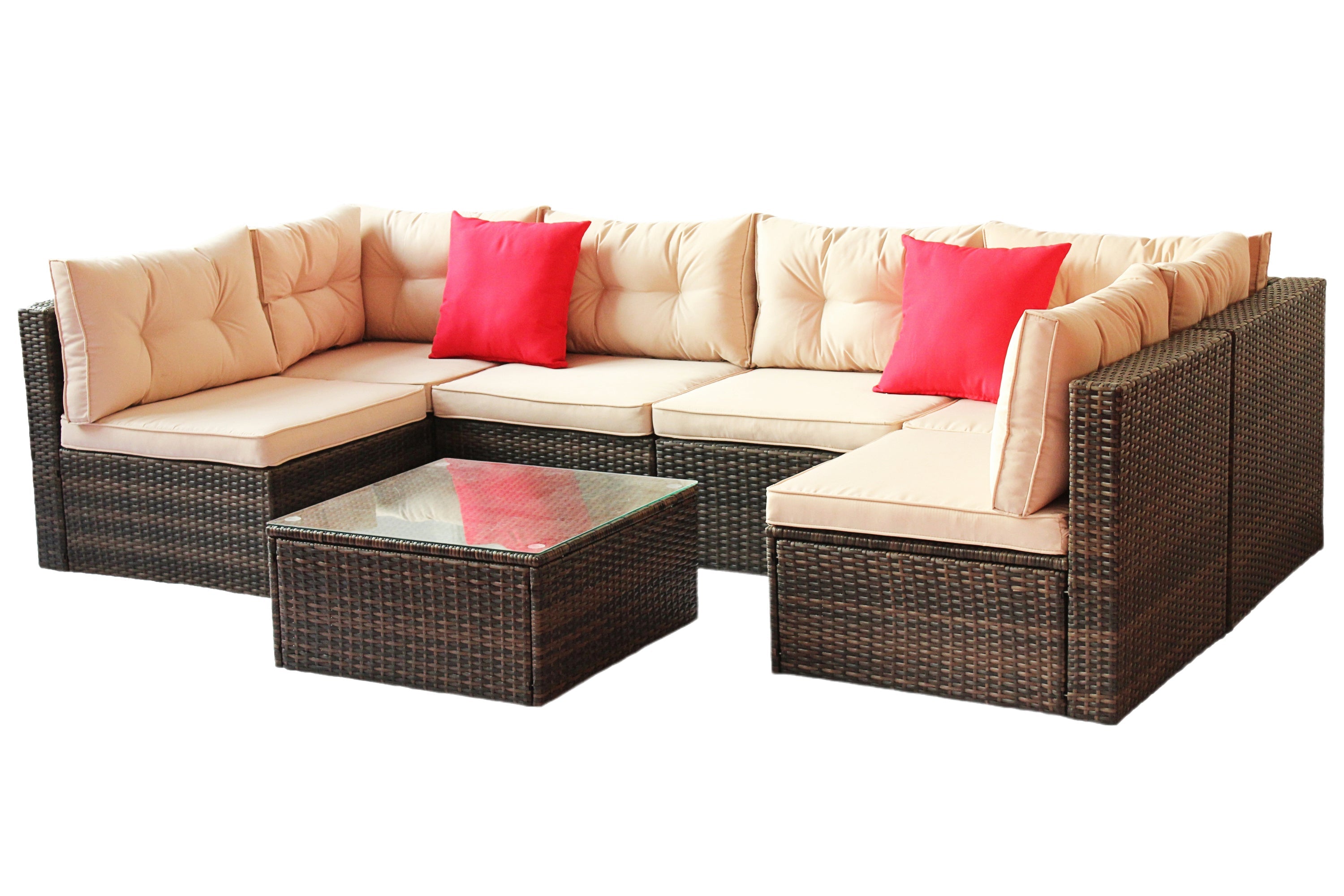 Outdoor Sectional Set PE Rattan 7 Piece Seats 6