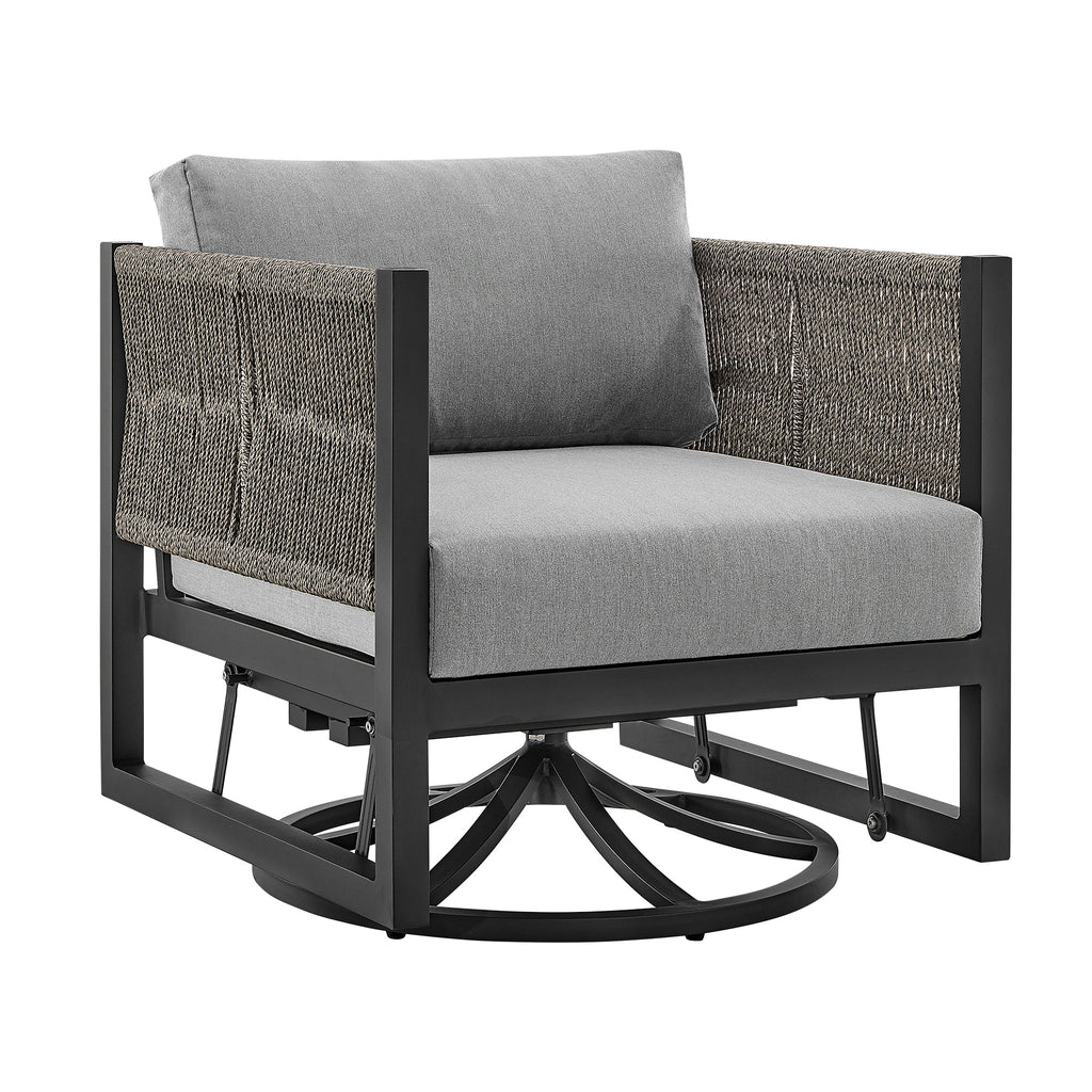 Outdoor Swivel Glider Lounge Chair Aluminum Black Gray Cushion 360 Degree