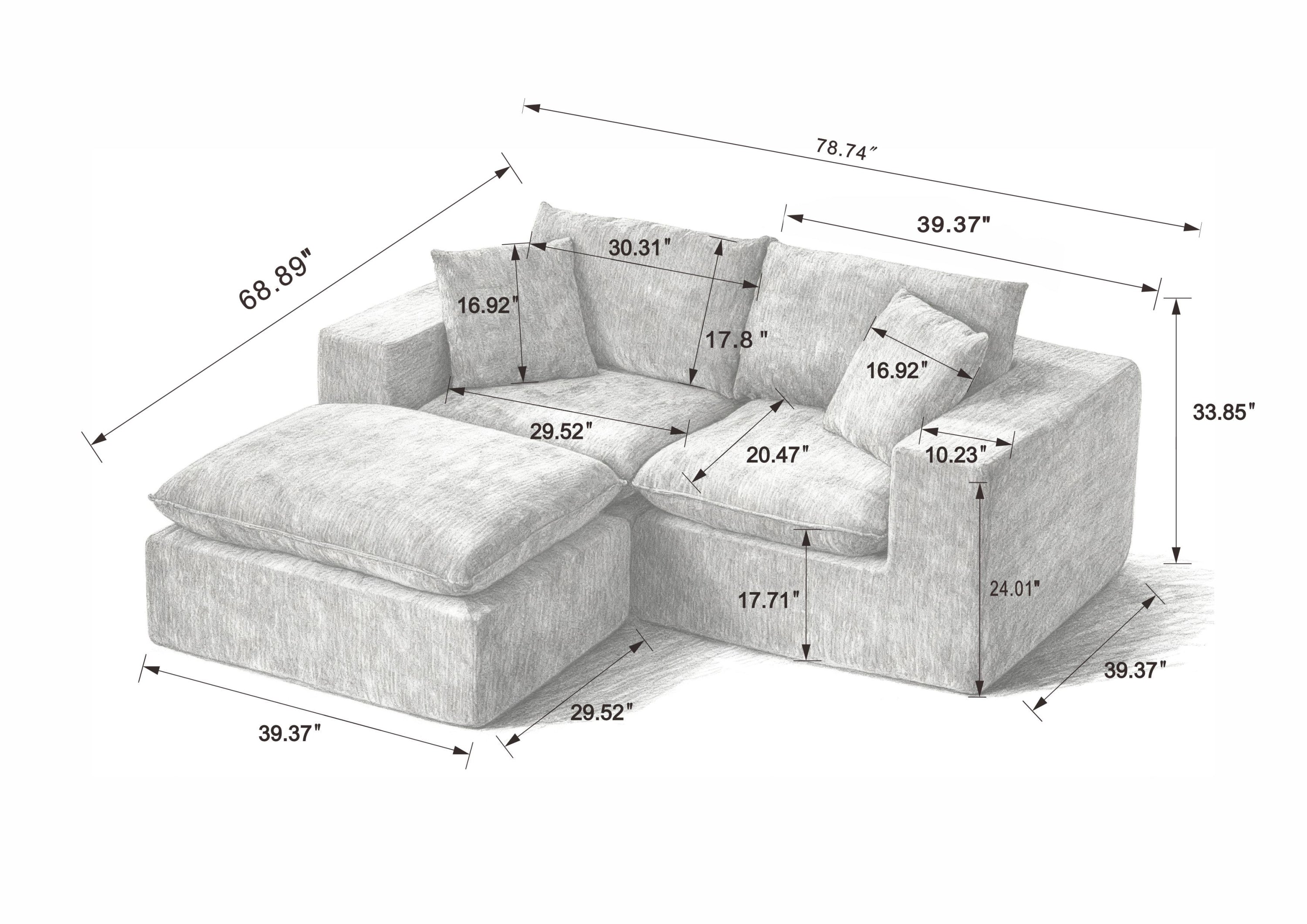 Sofa Cloud Modular Chenille White 2 Seat 79 In Sponge Particle Fill