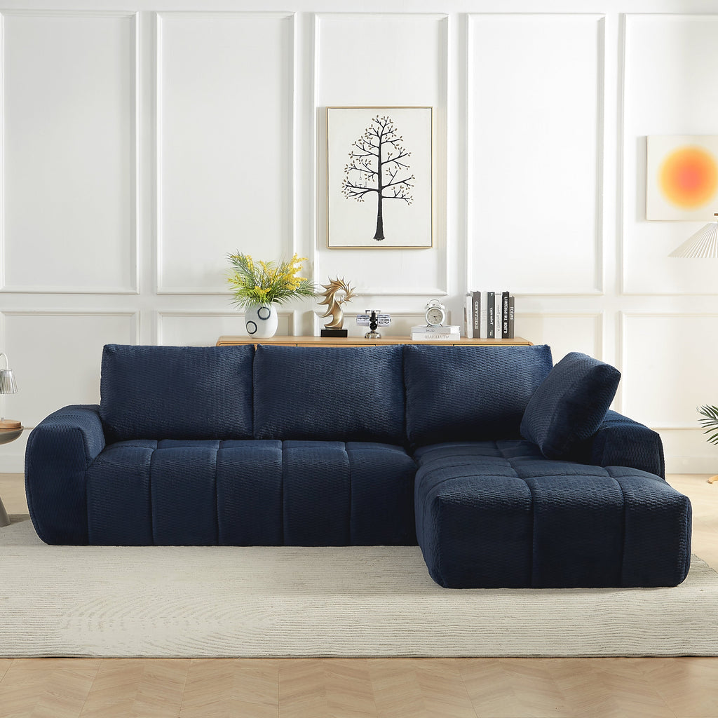 Sectional Sofa L-Shape Faux Fur Dark Blue 4 Seat Sleeper No Assembly