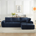 Sectional Sofa L-Shape Faux Fur Dark Blue 4 Seat Sleeper No Assembly