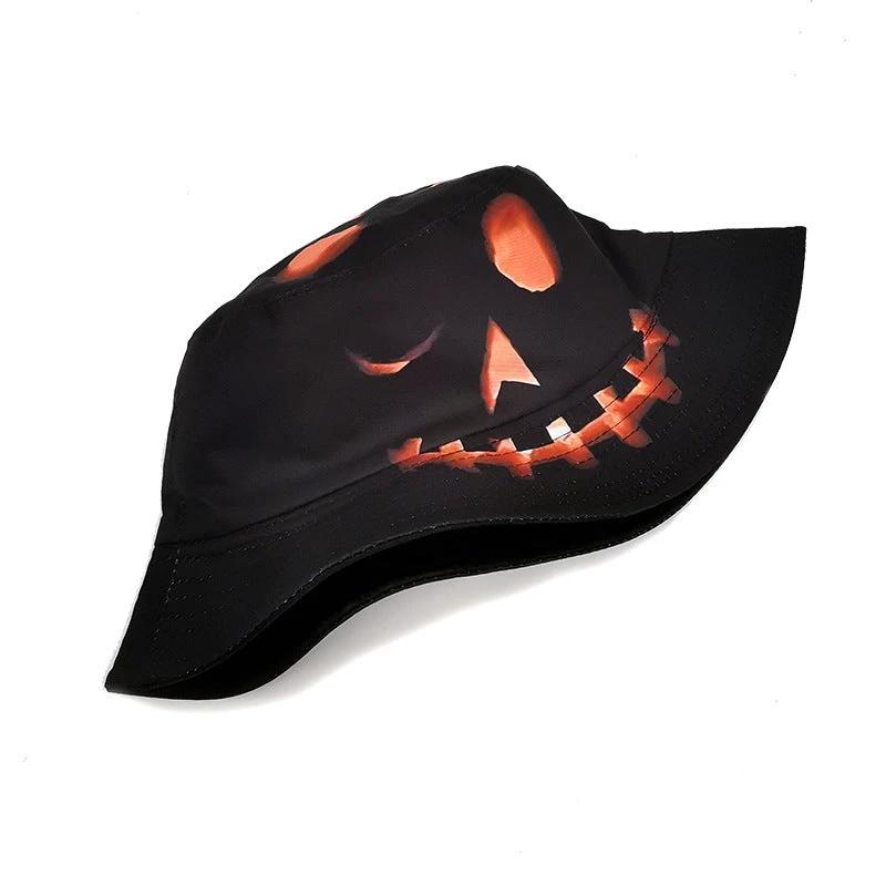 Halloween Pumpkin Fisherman Hat - Creative Cartoon Grimace Print