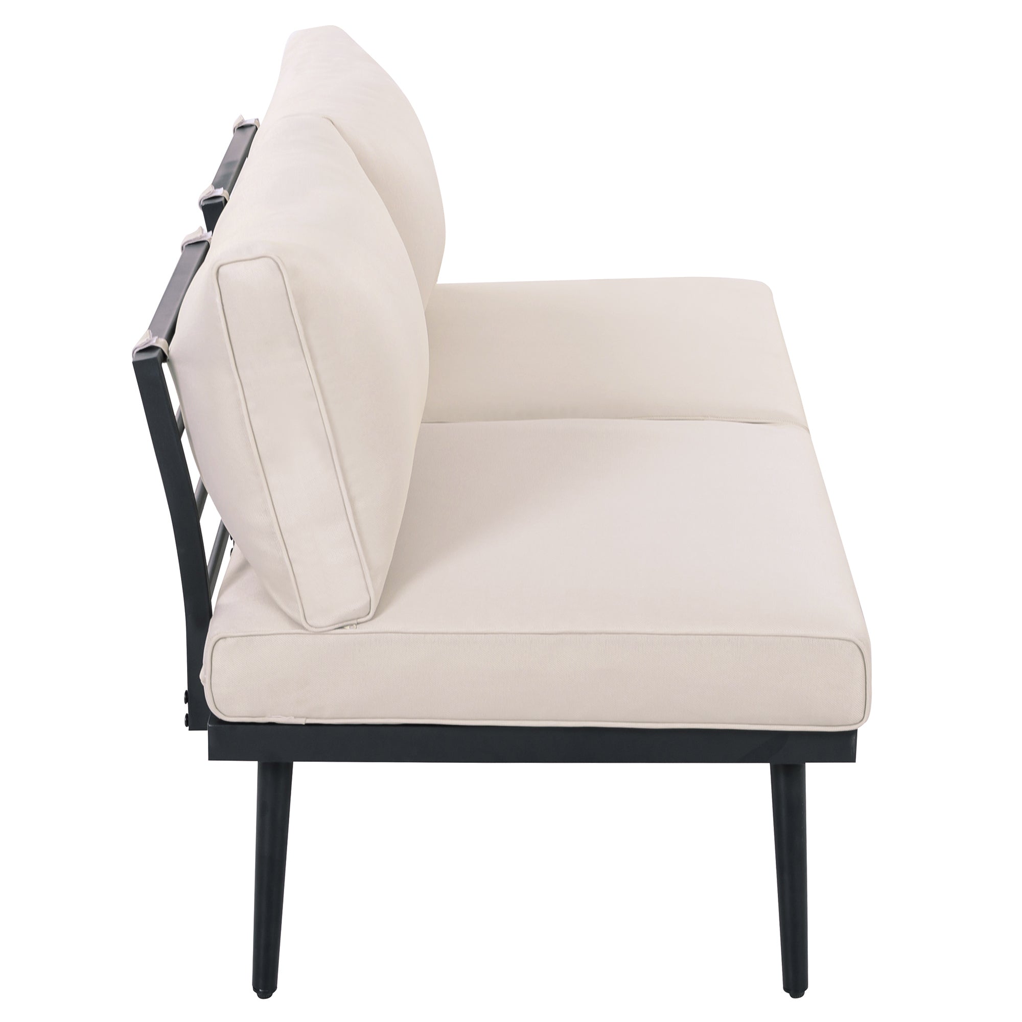 Outdoor Sectional Set Acacia Wood Steel Beige Cushion 6 Piece Seats 5