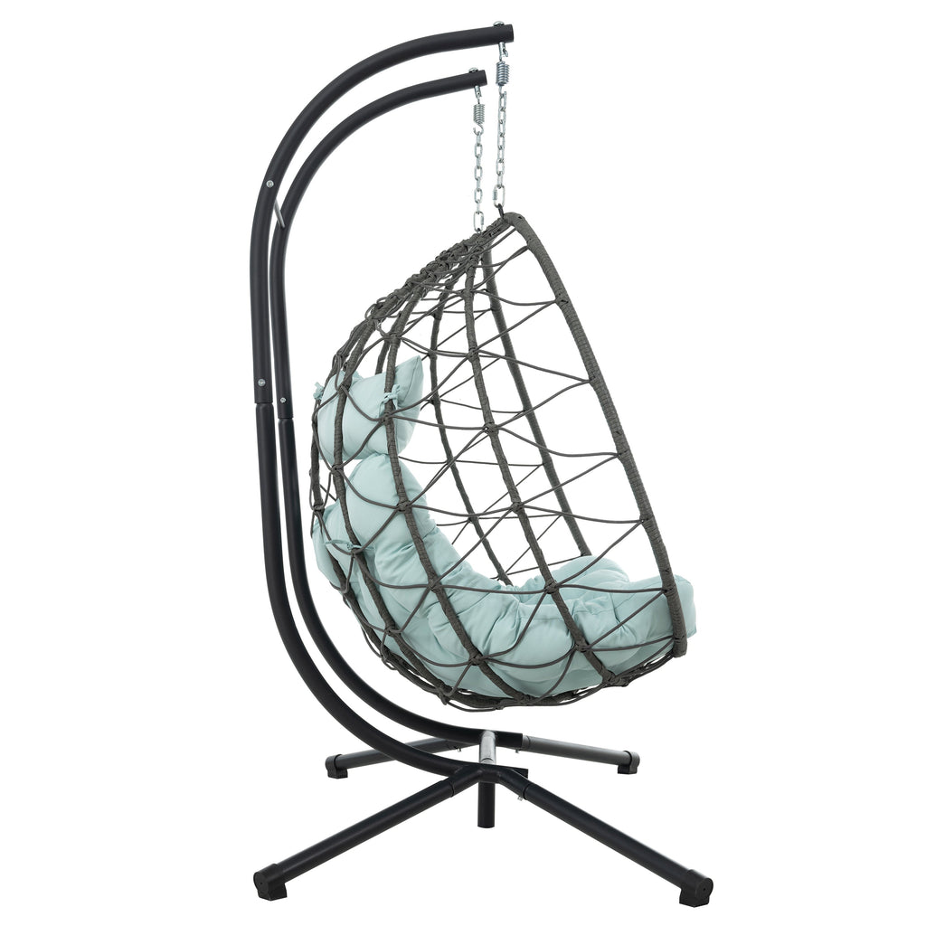 Outdoor Hanging Egg Chair Wicker PE Blue 2-Person 60x36