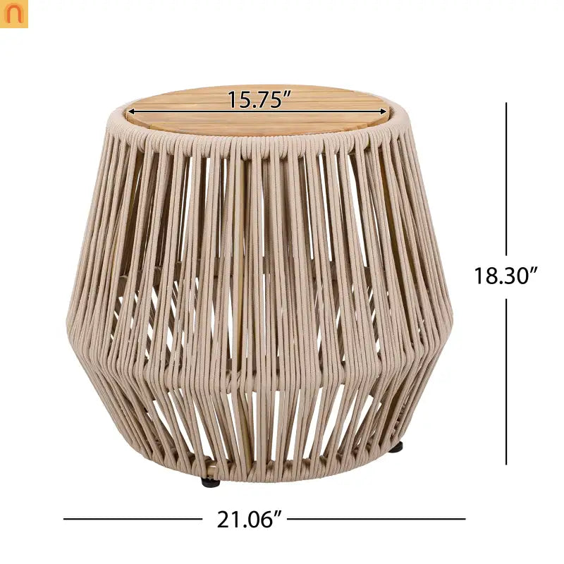 Outdoor Side Table Acacia Wood Rope Base Light Teak Beige 21x18.3in