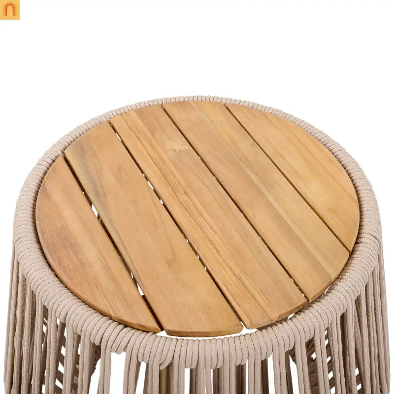 Outdoor Side Table Acacia Wood Rope Base Light Teak Beige 21x18.3in