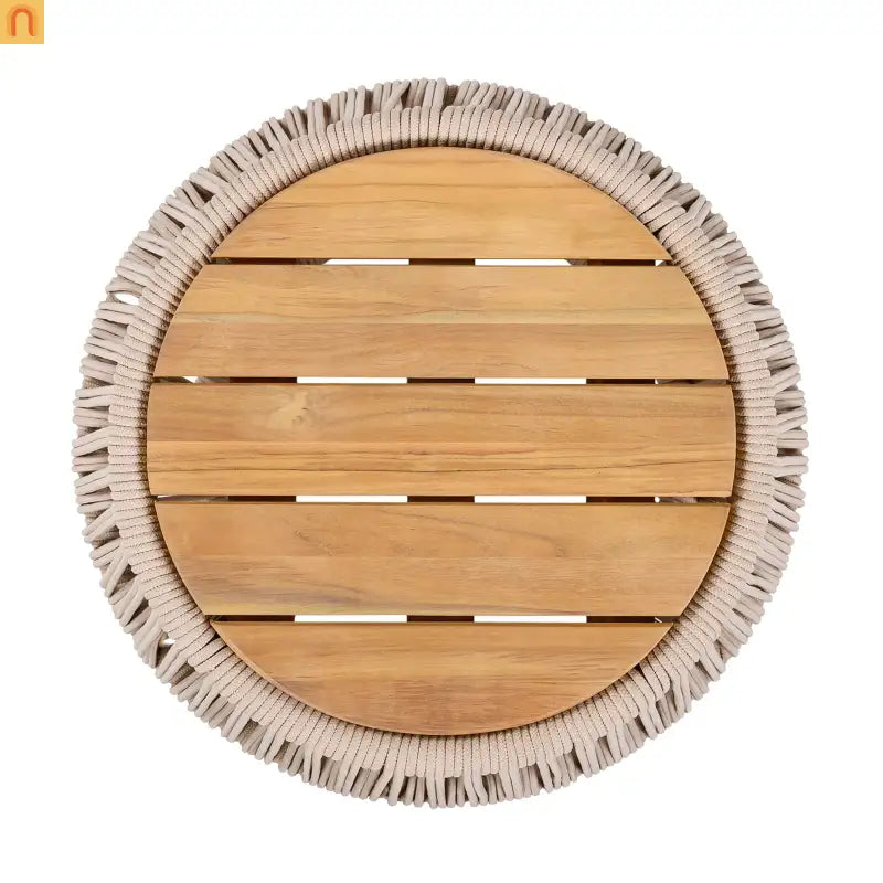 Outdoor Side Table Acacia Wood Rope Base Light Teak Beige 21x18.3in
