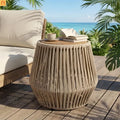 Outdoor Side Table Acacia Wood Rope Base Light Teak Beige 21x18.3in
