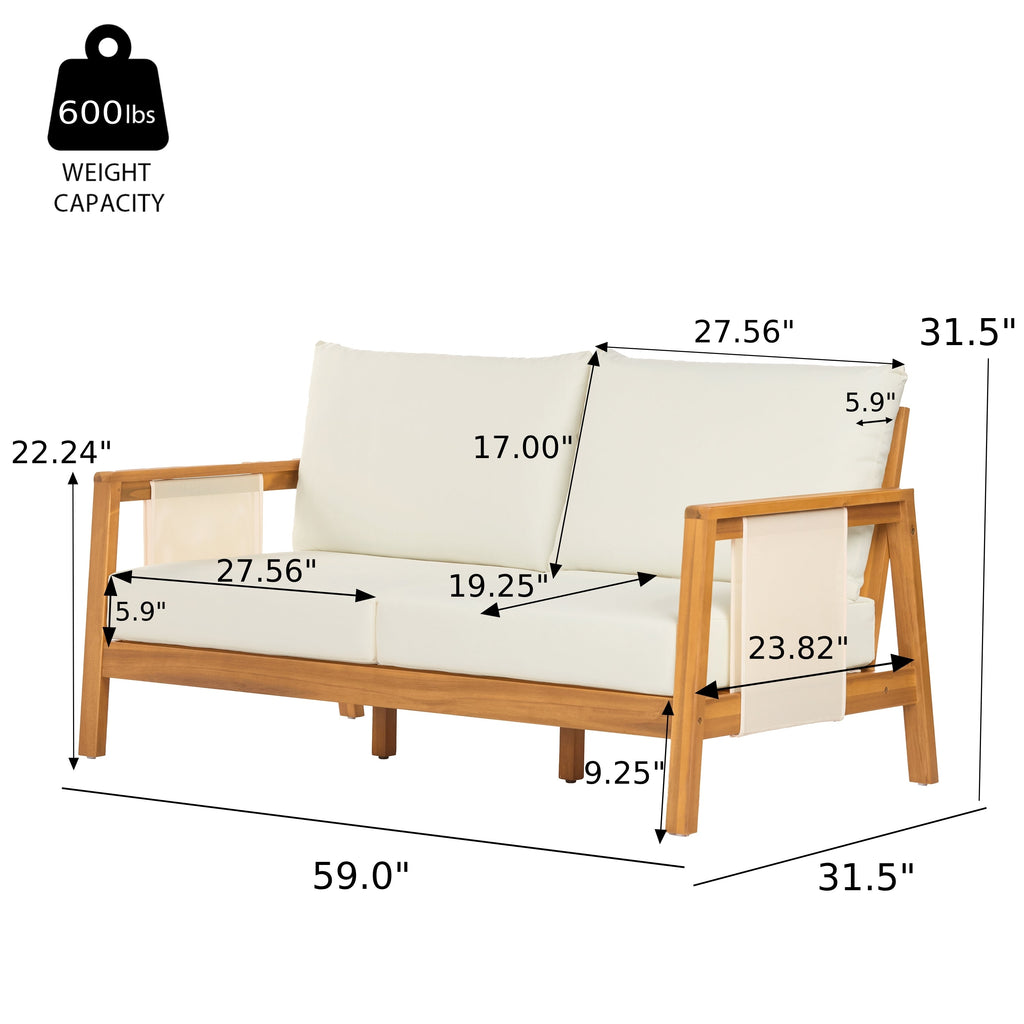 Outdoor Sofa Set Acacia Wood Textilene Teak Beige 4 Piece Seats 4