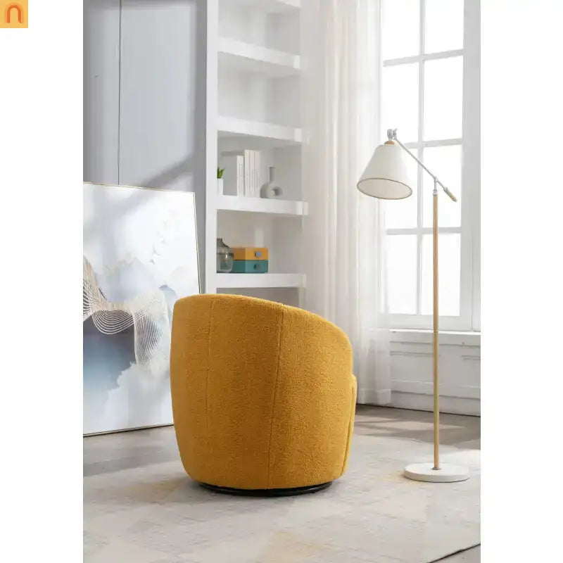 Barrel Swivel Accent Chair Teddy Fabric Yellow