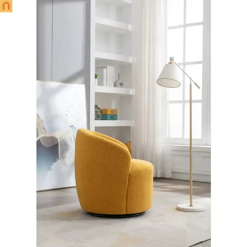 Barrel Swivel Accent Chair Teddy Fabric Yellow
