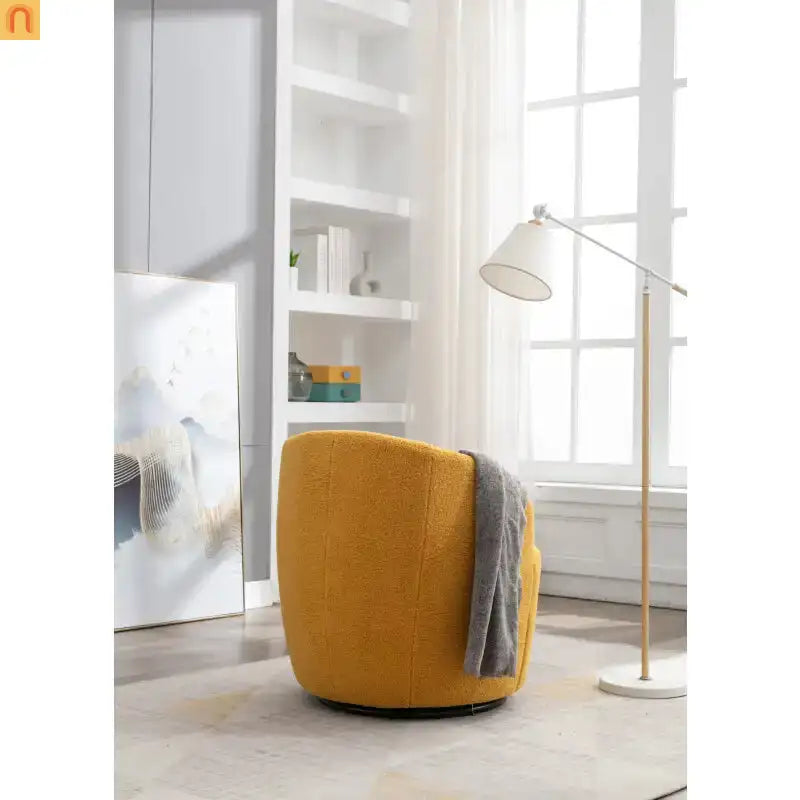 Barrel Swivel Accent Chair Teddy Fabric Yellow