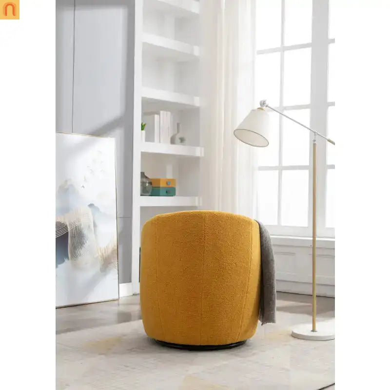 Barrel Swivel Accent Chair Teddy Fabric Yellow