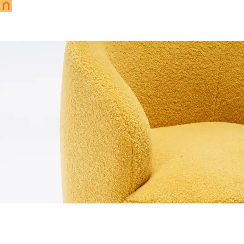 Barrel Swivel Accent Chair Teddy Fabric Yellow