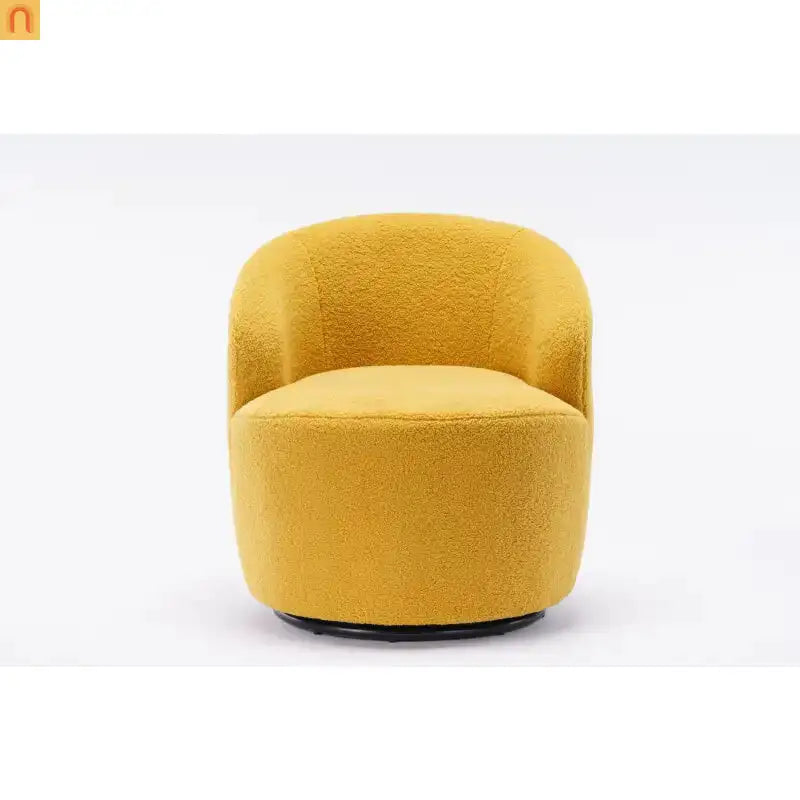 Barrel Swivel Accent Chair Teddy Fabric Yellow