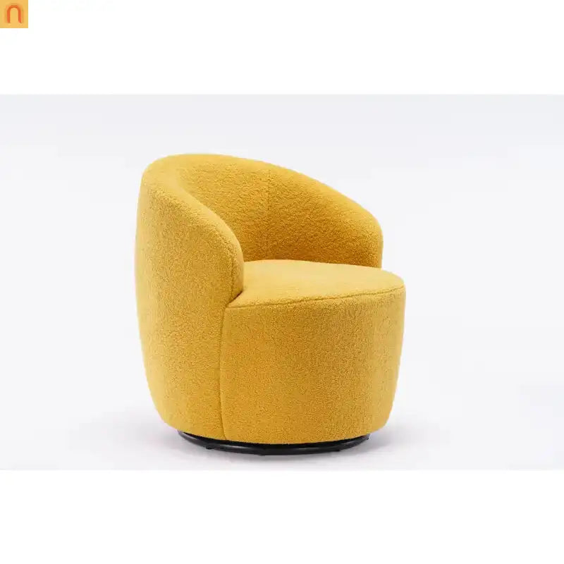 Barrel Swivel Accent Chair Teddy Fabric Yellow