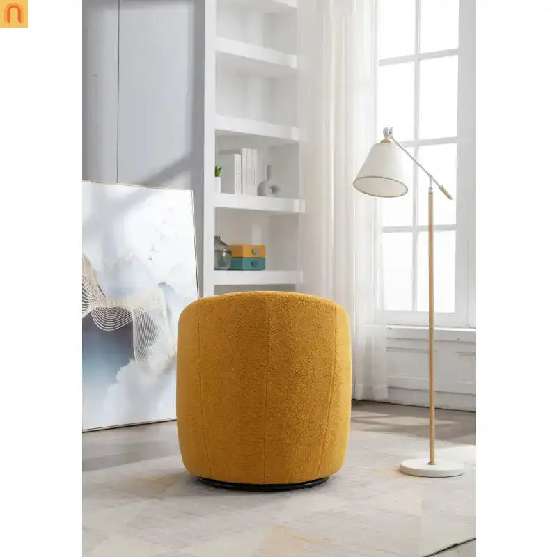 Barrel Swivel Accent Chair Teddy Fabric Yellow