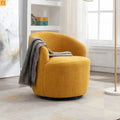 Barrel Swivel Accent Chair Teddy Fabric Yellow