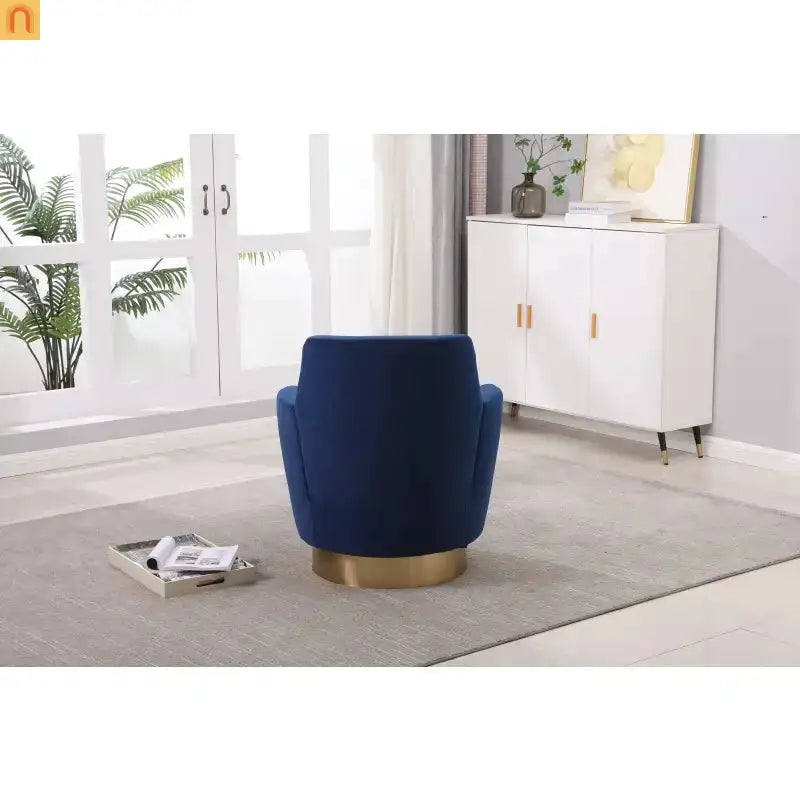 Accent Chair Barrel Swivel Velvet Navy 29in Pocket Spring 300 lb