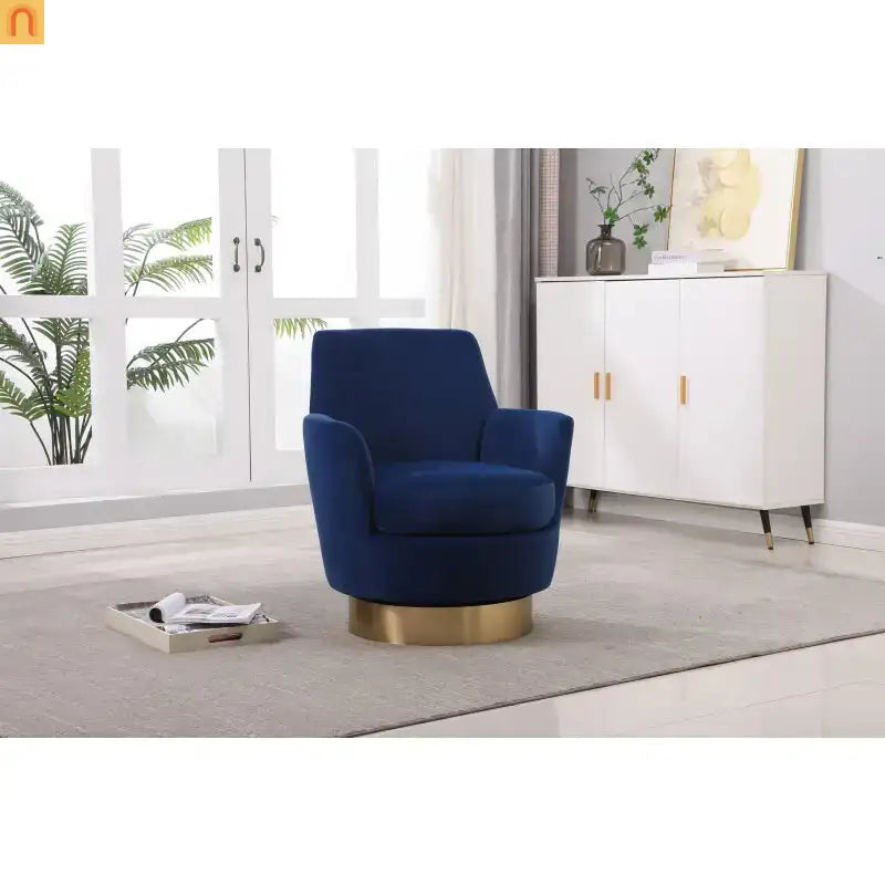 Accent Chair Barrel Swivel Velvet Navy 29in Pocket Spring 300 lb