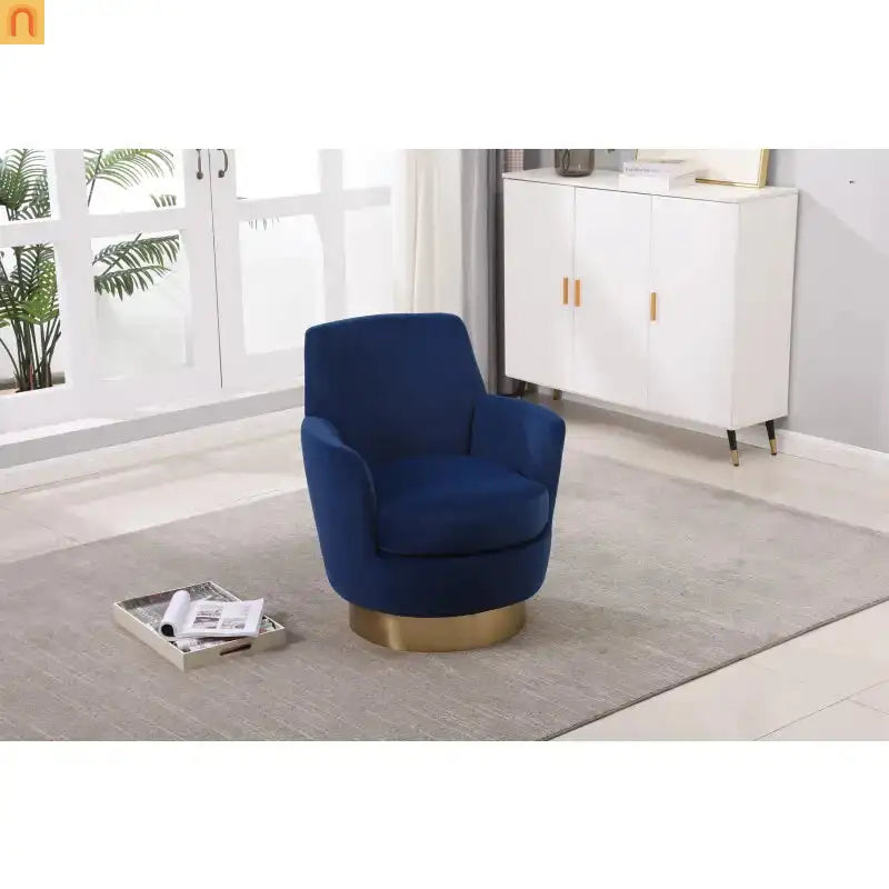 Accent Chair Barrel Swivel Velvet Navy 29in Pocket Spring 300 lb