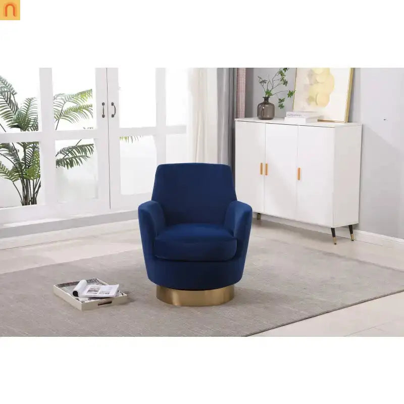 Accent Chair Barrel Swivel Velvet Navy 29in Pocket Spring 300 lb
