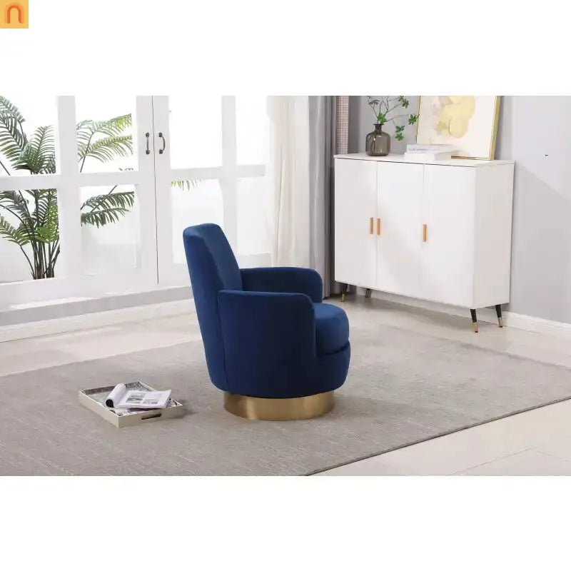 Accent Chair Barrel Swivel Velvet Navy 29in Pocket Spring 300 lb