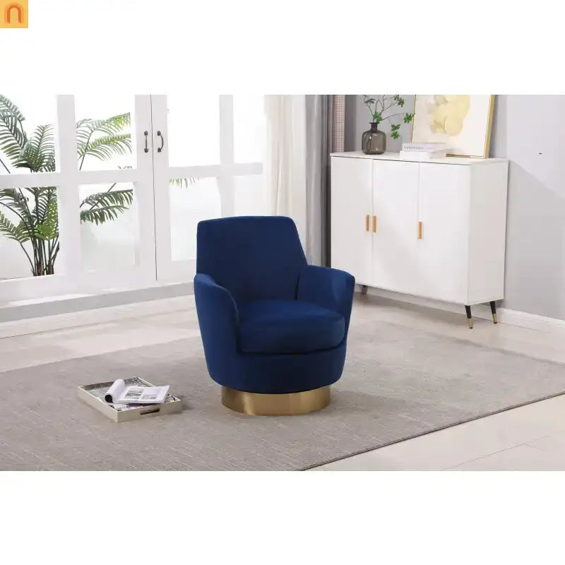 Accent Chair Barrel Swivel Velvet Navy 29in Pocket Spring 300 lb