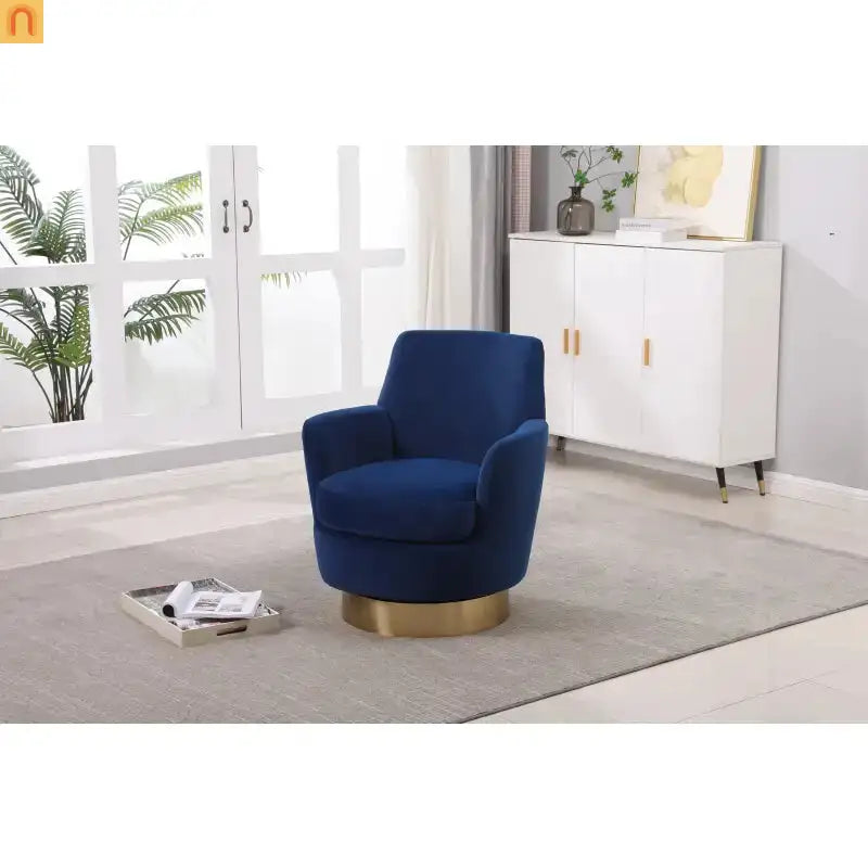 Accent Chair Barrel Swivel Velvet Navy 29in Pocket Spring 300 lb